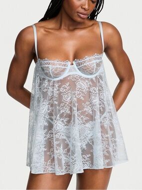 Victoria’s Secret Wicked Unlined Rose Lace Babydoll Set Lingerie XL